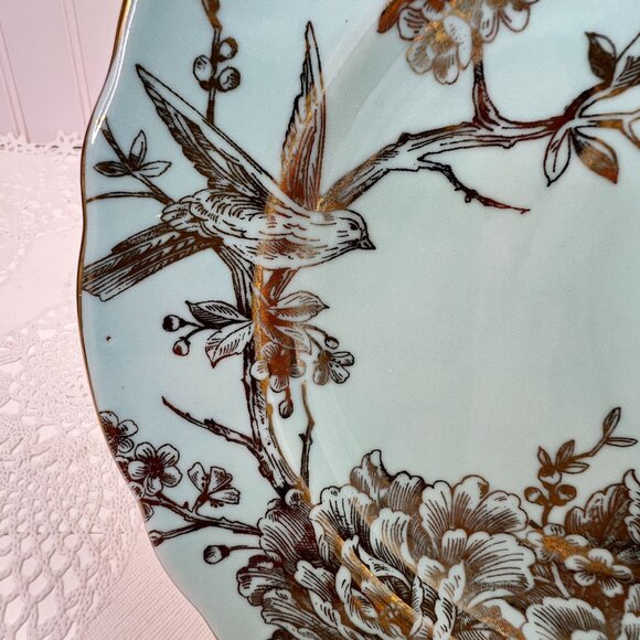 222 Fifth Adelaide Blue Gold Set of 4 Salad Lunch Plates Scalloped Edge 8.75" - Picture 5 of 11